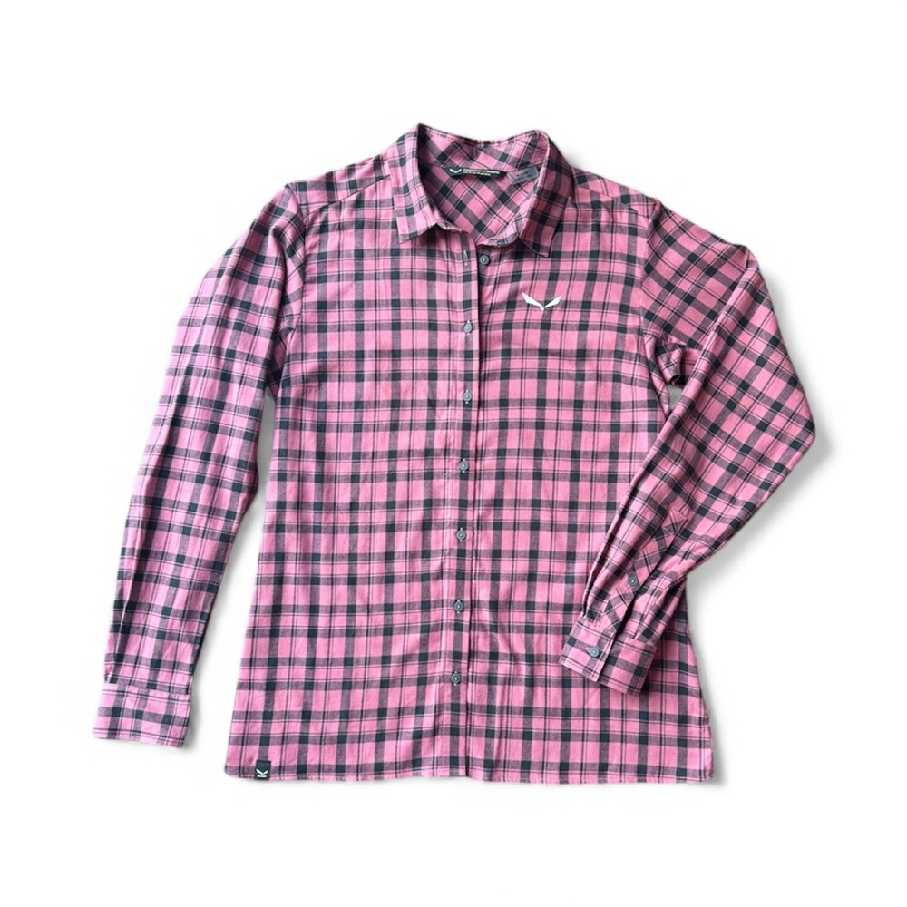 Salewa Fanes Flannel 5 Polarlite Long Sleeve Women’s Shirt NWOT Pink + Black M